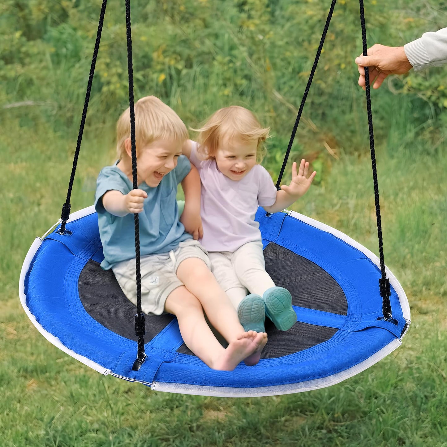 Trekassy 700lbs 40” Saucer Tree Swing with LED Lights for Kids Adults Outdoor 2 Tree Hanging Straps-Blue