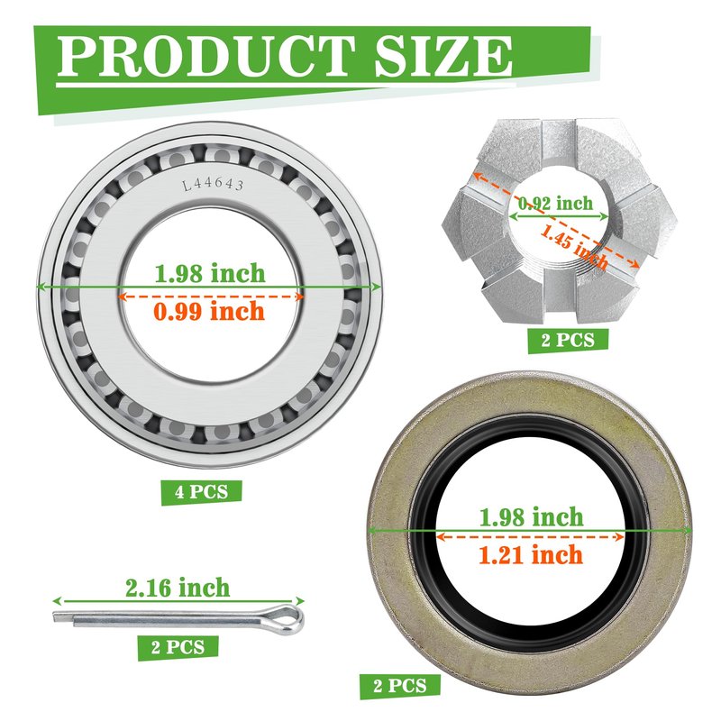 10L0L Golf Cart Front Wheel Hub Bearings & Oil Seals Kits for EZGO TXT 1976-up, Replace Part 50892-G1, 25146-G1 (2 Pack)