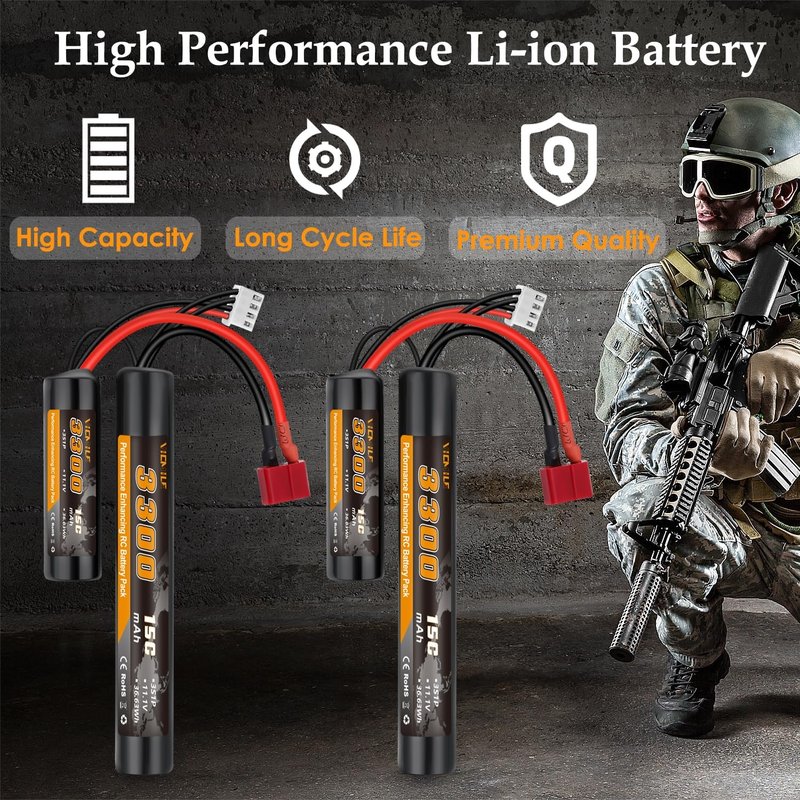 3300mAh Airsoft Battery - 11.1V Nunchuck Rechargeable Battery | Fits AEG AK47, M4, MP5 & More