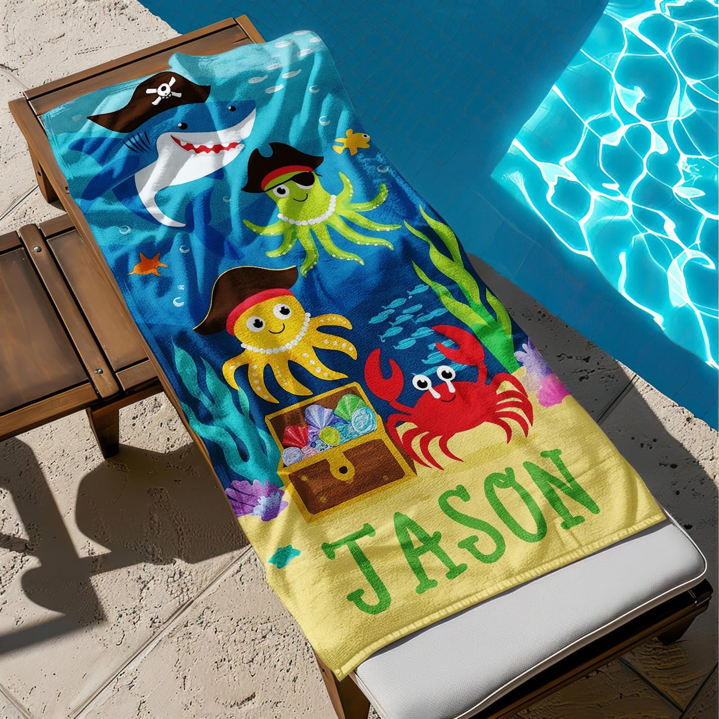 Dreamdecor Kids Personalized Beach Towel with Name, Striped Custom Beach Towels for Swimming Pool Vacation, Microfiber Sand Free Fast Drying Beach Towel - Easter Gift for Adults Women Men Kids