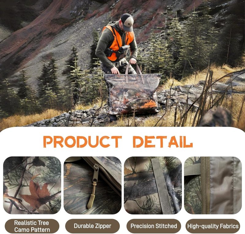 Scent Control Bag - Large 33x25 Inch Waterproof Scent Proof Storage for Hunting Gear | Leaf Camouflage
