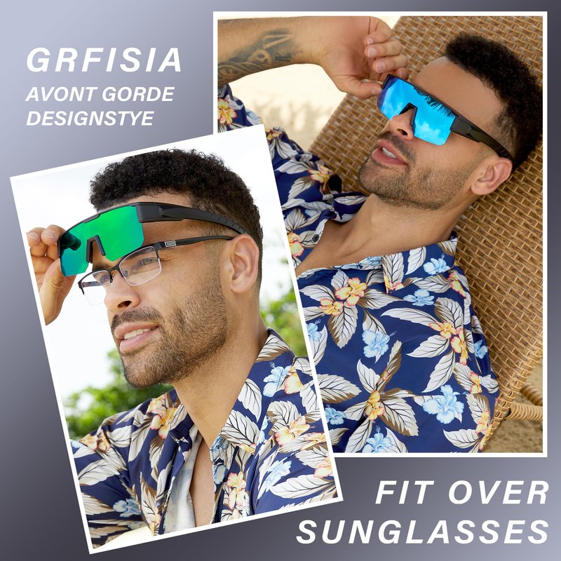 GRFISIA Polarized Fit Over Glasses Sunglasses for Men Women, UV Protection Sports Wrap Around for Driving Cycling Fishing
