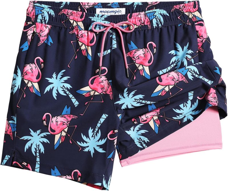 Men's Swim Trunks with Compression Liner - Quick Dry Bathing Suit with Zipper Pockets | 5 Inch, No-Chafing Design