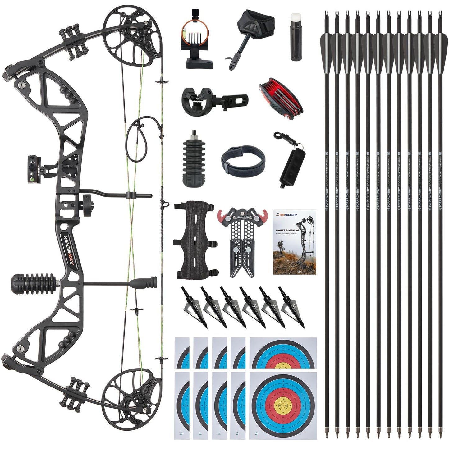 TOPARCHERY Compound Bow and Arrow for Adult Youth and Beginner- Right Hand Archery Compound Bows,Adjustable 30-70LB Draw Weight, 23.5-30.5IN Draw Length, Archery Hunting Bow Set (Black)