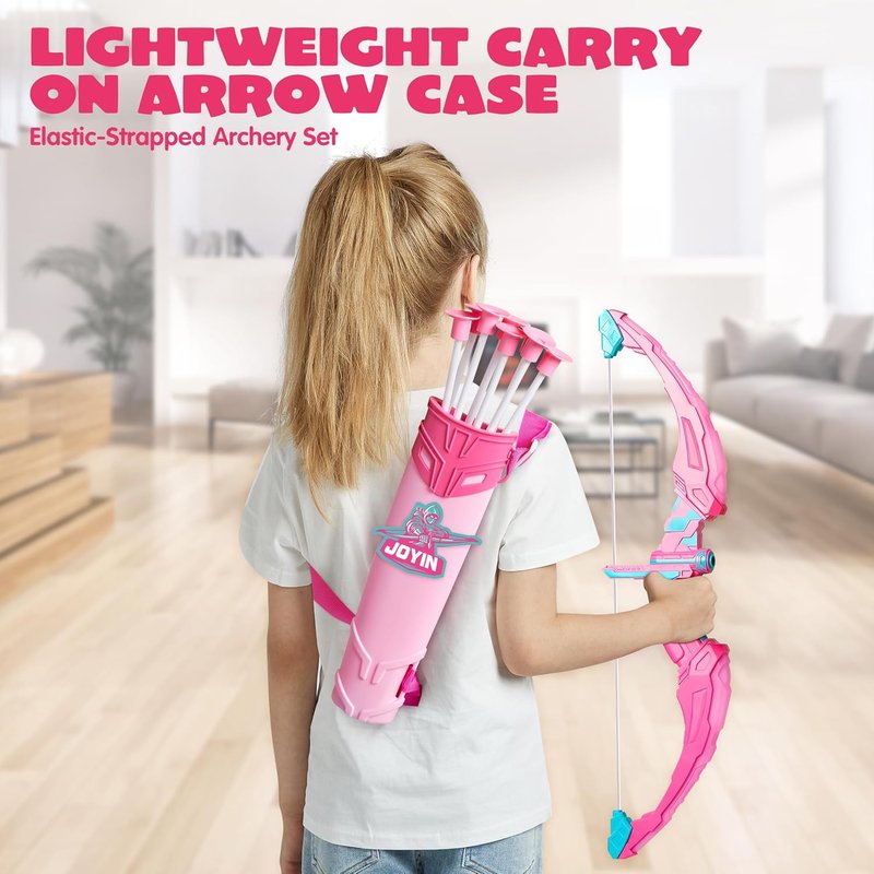 Pink Bow and Arrow Set for Girls - LED Light Up Archery Toy with 9 Suction Cup Arrows | Indoor Outdoor Fun Ages 3-12