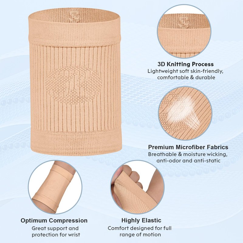 KEKING® Compression Wrist Sleeves for Women Men, 1 Pair, Premium Wrist Support Bands for Carpal Tunnel, Improve Circulation & Recovery, Tendonitis, Tennis, Sports - Wrist Brace Wrist Wraps, Beige M