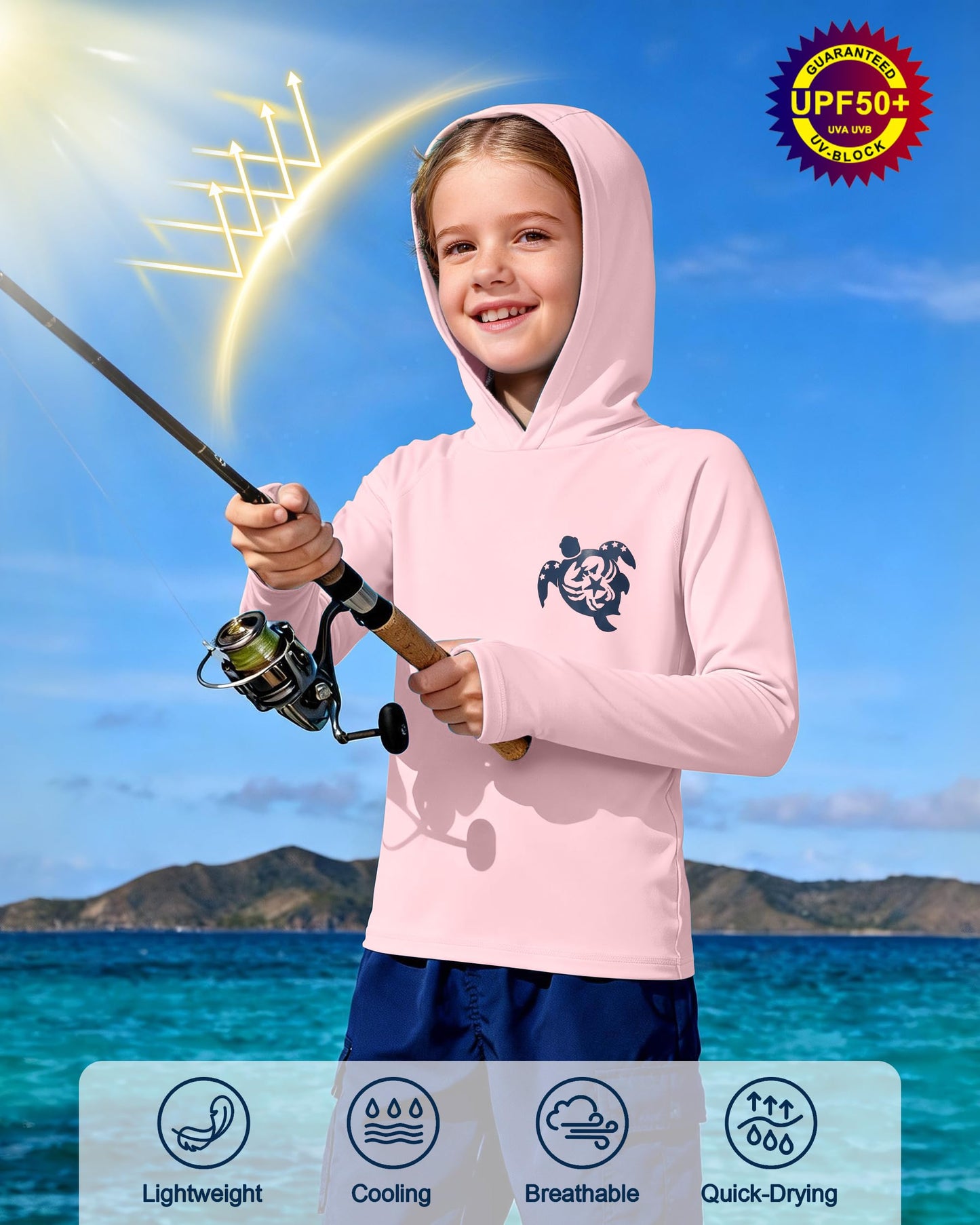 DRONIRING Boys Rash Guard Swim Hoodie, UPF 50+ UV Sun Protection Long Sleeve Fishing Shirt, Kids Youth SPF Water Shirts