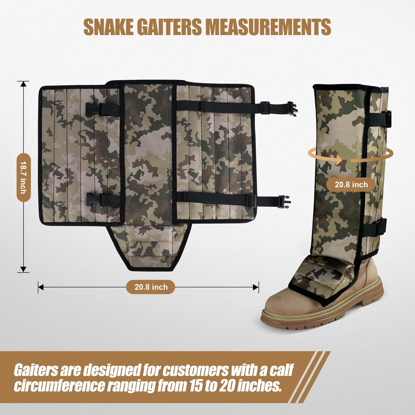 Panbofoda Snake Gaiters for Hunting,Waterproof Snake Guards,Snake Bite Protection for Lower Legs, Adjustable Size for Hunting Hiking and Farm