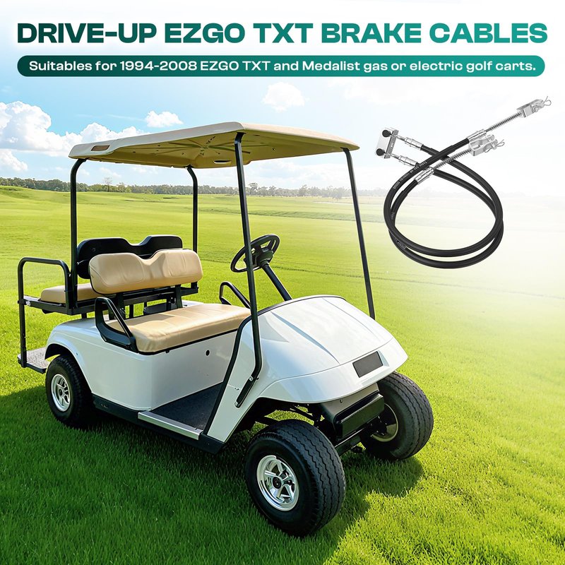 DRIVE UP EZGO TXT Brake Cables, EZGO Brake Cable Kit Passenger and Driver Side Stainless Steel Core Fits for 1994-2008 EZGO TXT and Marathon Medalist Golf Carts, OEM 70969-G03