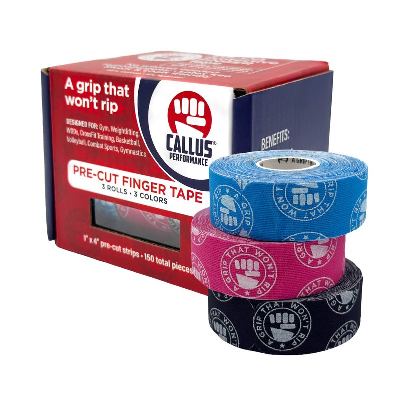 Callus Performance Pre-Cut Finger Tape (1x4") – Slim Hook Grip Tape for Weightlifting, Gymnastics & Rock Climbing – Flexible, Sweat-Proof & No-Residue Adhesive – 3-Pack, 150 Strips Total