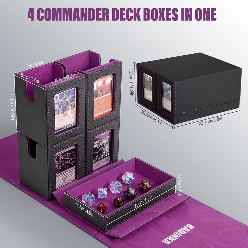 Commander Deck Box with 7 Mini Metal DND Dice Set - Perfect for RPG Games