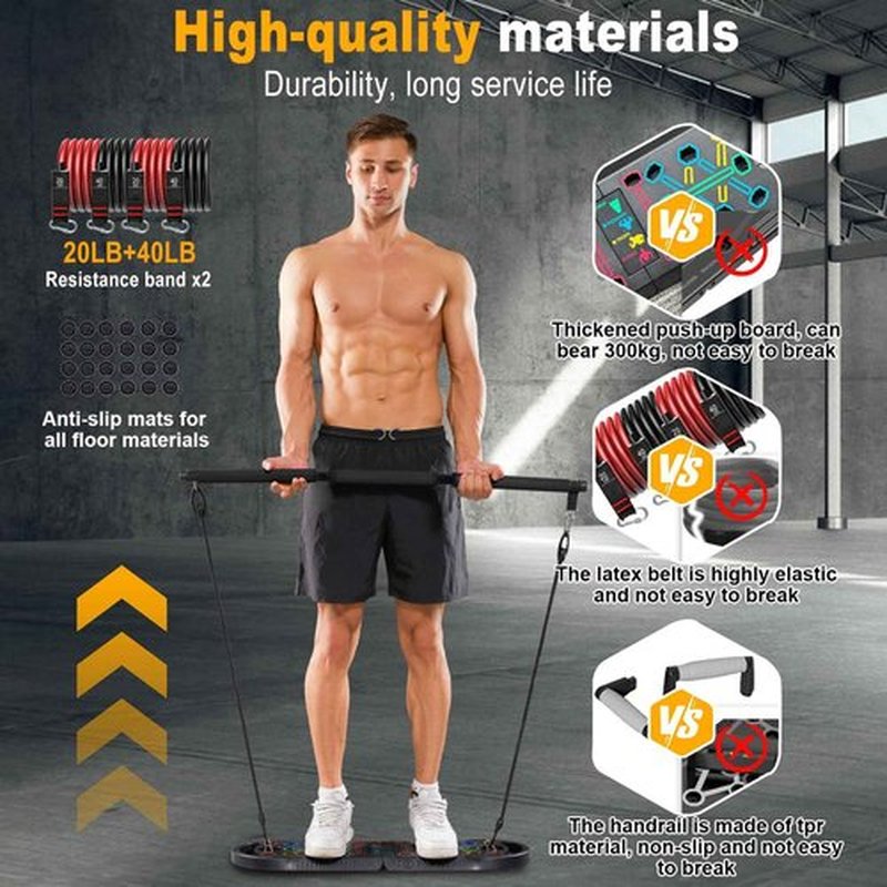 HOTWAVE Portable Exercise Equipment with 16 Gym Accessories.20 in 1 Push Up Board Fitness,Resistance Bands with Ab Roller Wheel,Pilates Bar.Strength Training for Man,Full Body Workout Machine at Home
