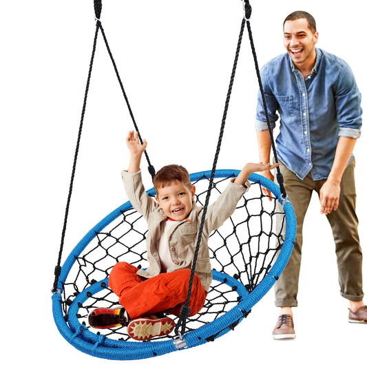 Serenelife Hanging Netted Seat Swing - 35.5" Diameter Kids Indoor Outdoor Round Circle Saucer for Trees or Sets - All-Season UV Resistant Rope Net Seat