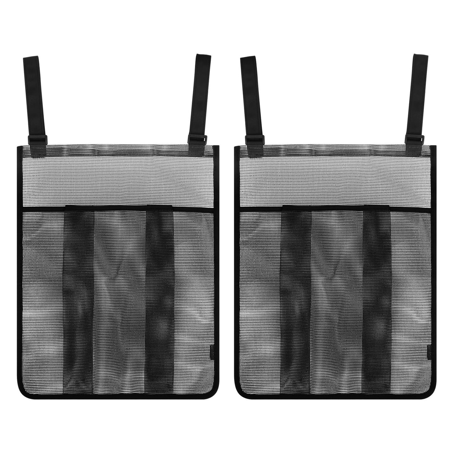 2 Pieces Trampoline Shoes Bag, Black Trampoline Storage Mesh Bag with 2 Hook and Loop Strap, Trampoline Shoe Holder, Indoor Fitness Shoes Organizer, Trampoline Equipment Bag Trampoline Accessories
