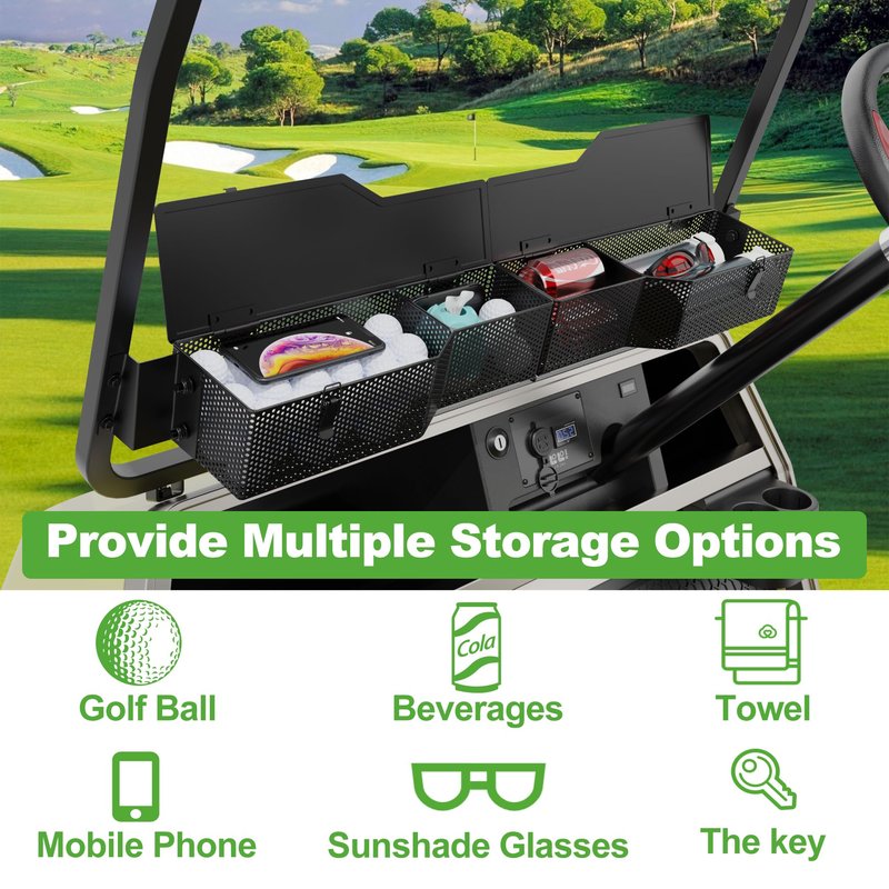 10L0L Golf Cart Front Inner Storage Basket with Cover for Club Car DS 2000-Up Models - Dashboard Organizer, Durable Storage Solution for Golf Cart Accessories