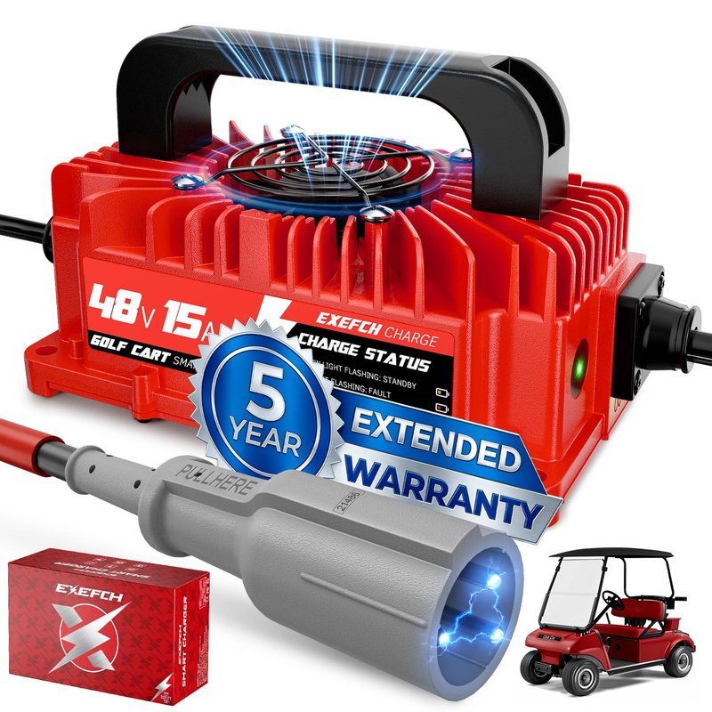EXEFCH 48 Volt 15 Amp Golf Cart Charger for Club Car Precedent & DS Series with 3-Pin Round Plug Only for Lead Acid Battery