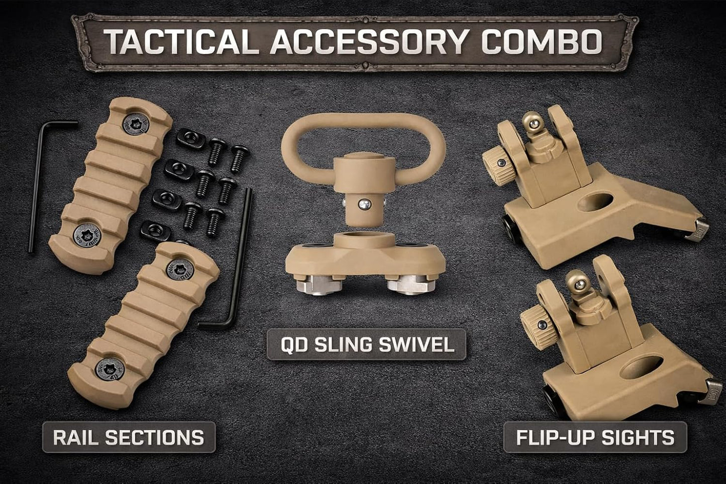 MLOK 5-Slot Mount Kit - 2-Piece Push Button Set with Screws & Allen Wrench | Tactical Accessories