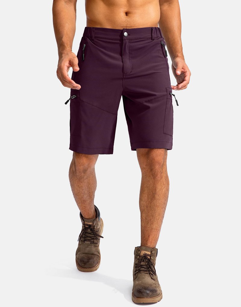 Pudolla Men's Hiking Cargo Shorts 9" Lightweight Outdoor Work Shorts for Men Travel Golf Camping Casual with 5 Zipper Pockets(Wine X-Large)