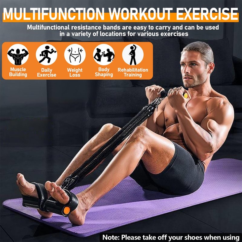 Upgrade Foot Pedal Resistance Band, 100lbs Adjustable 4 Tube Pedal Ankle Puller Resistance Band with Handle, Multifunction Home Gym Equipment, Stirrup Puller for Men Women for Full Body Exercise