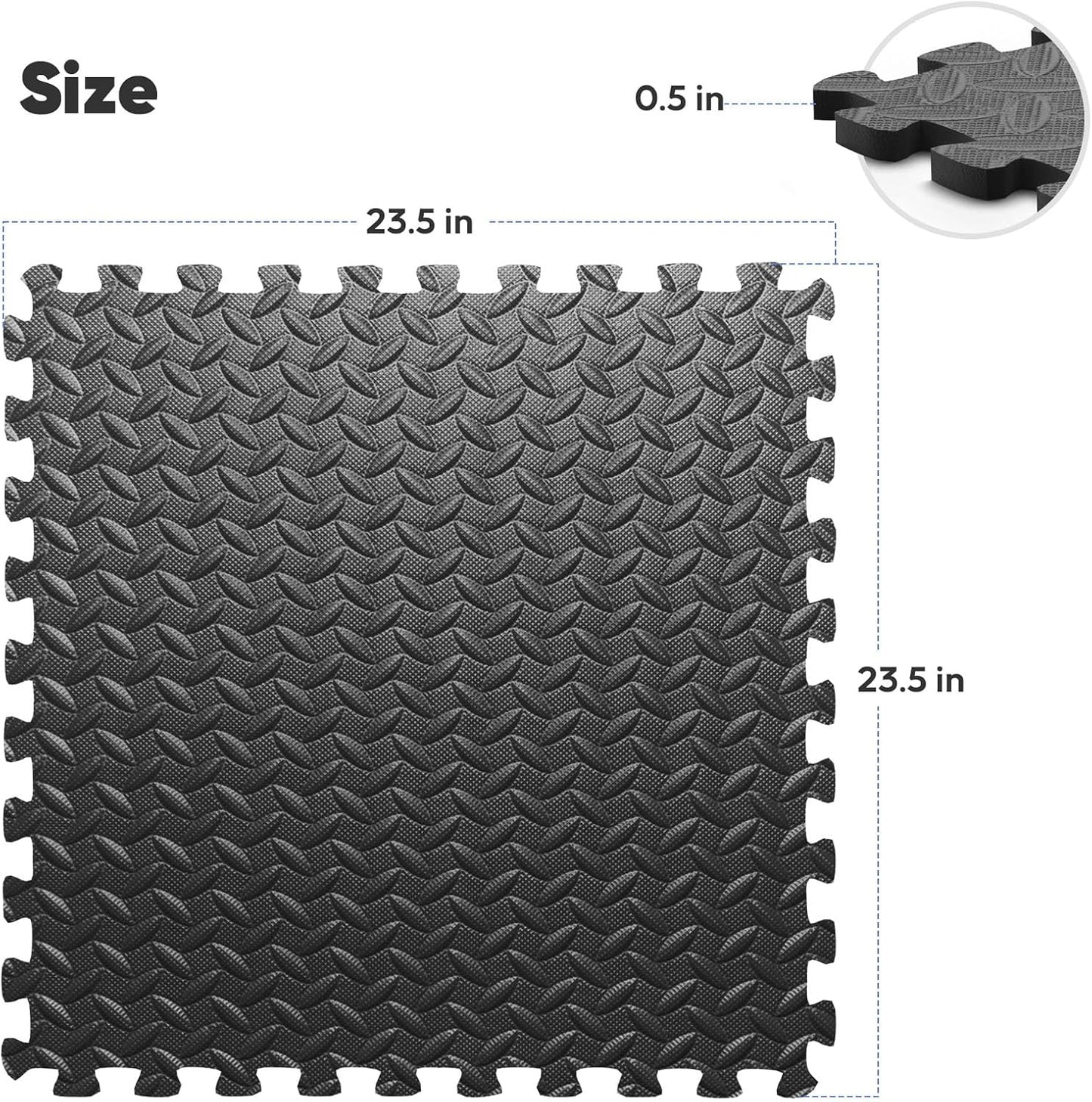 Puzzle Exercise Mat - EVA Interlocking Foam Floor Tiles for Home Gym & Kids' Play Areas | 24x24 in, Black, 16 Tiles (64 SQ FT)