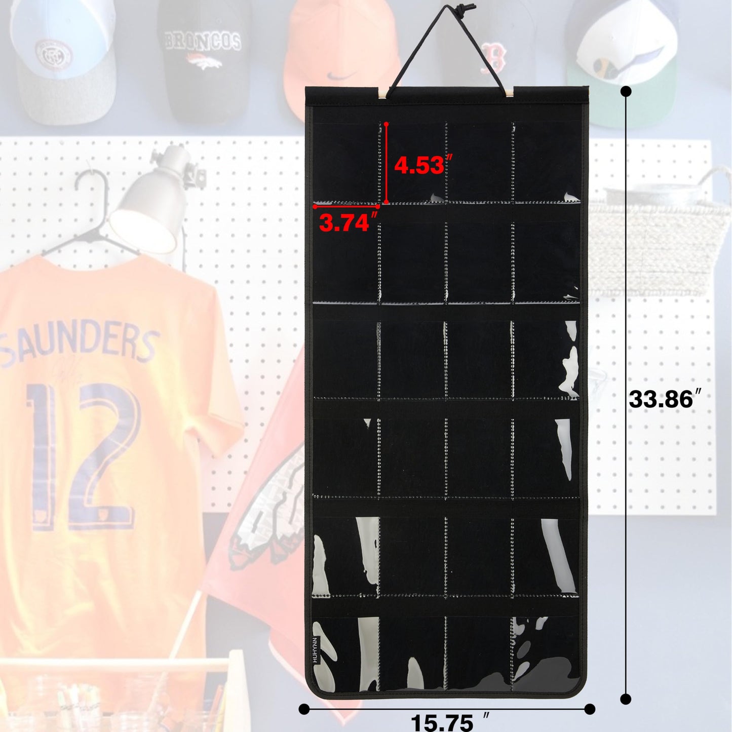 HUHYNN Trading Card Display, Hanging Organizer for Baseball Basketball Football Trading Cards, Graded Sports Card Display for PSA CGC BGS SGC Slabs(24 Slots-Black)