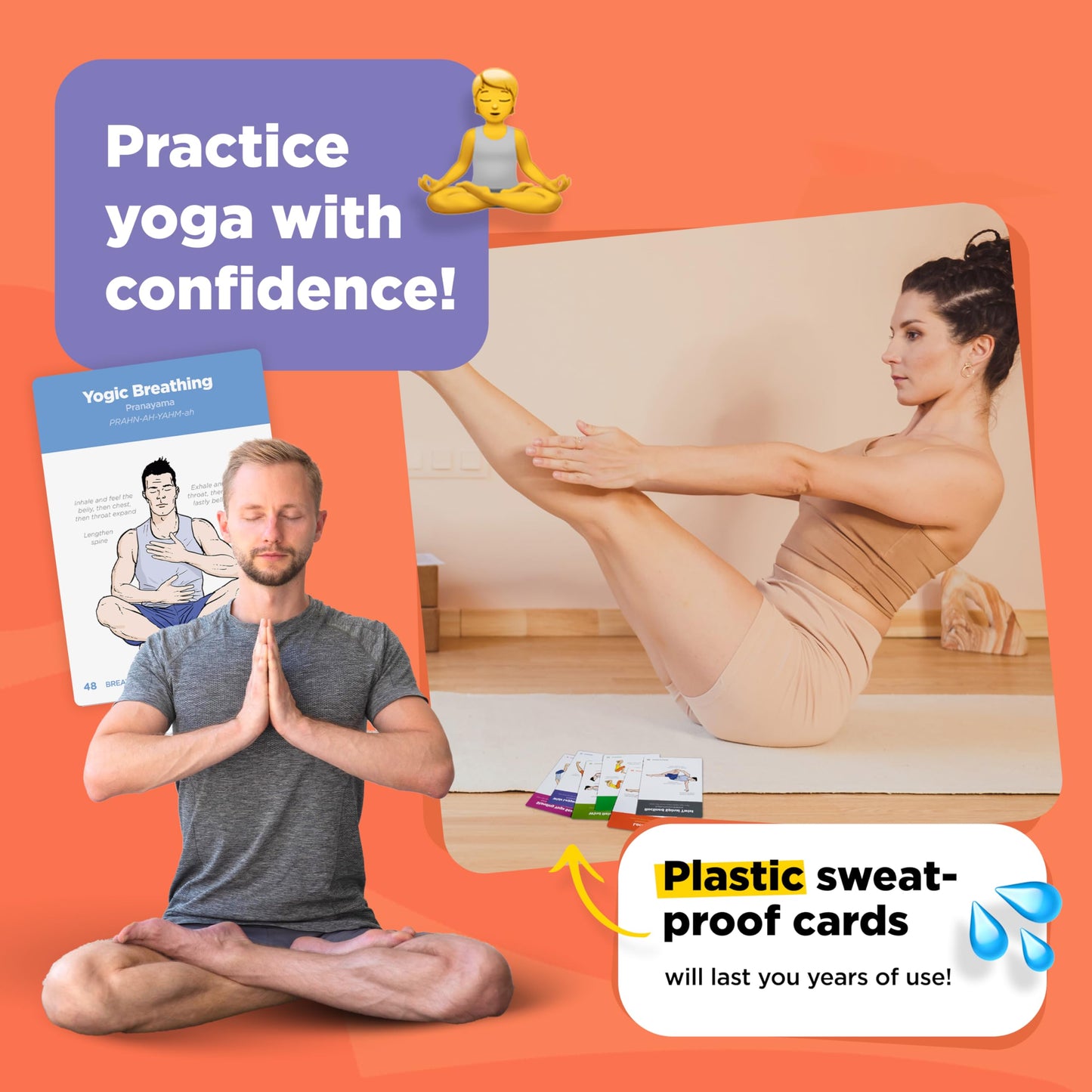 WorkoutLabs Yoga Cards – Beginner: Visual Study, Class Sequencing & Practice Guide with Essential Poses, Breathing Exercises & Meditation · Plastic Flash Cards Deck with Sanskrit