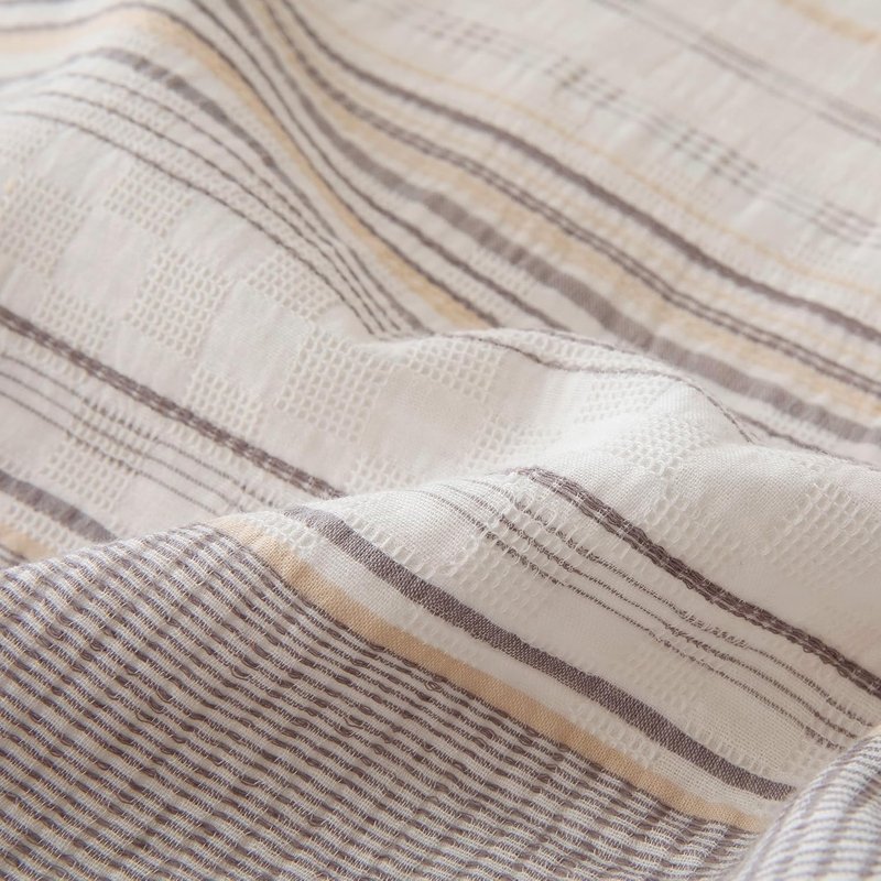 Comforter Set - 3-Piece Jacquard Bedding with 2 Pillow Shams | Queen Size, Beige Striped