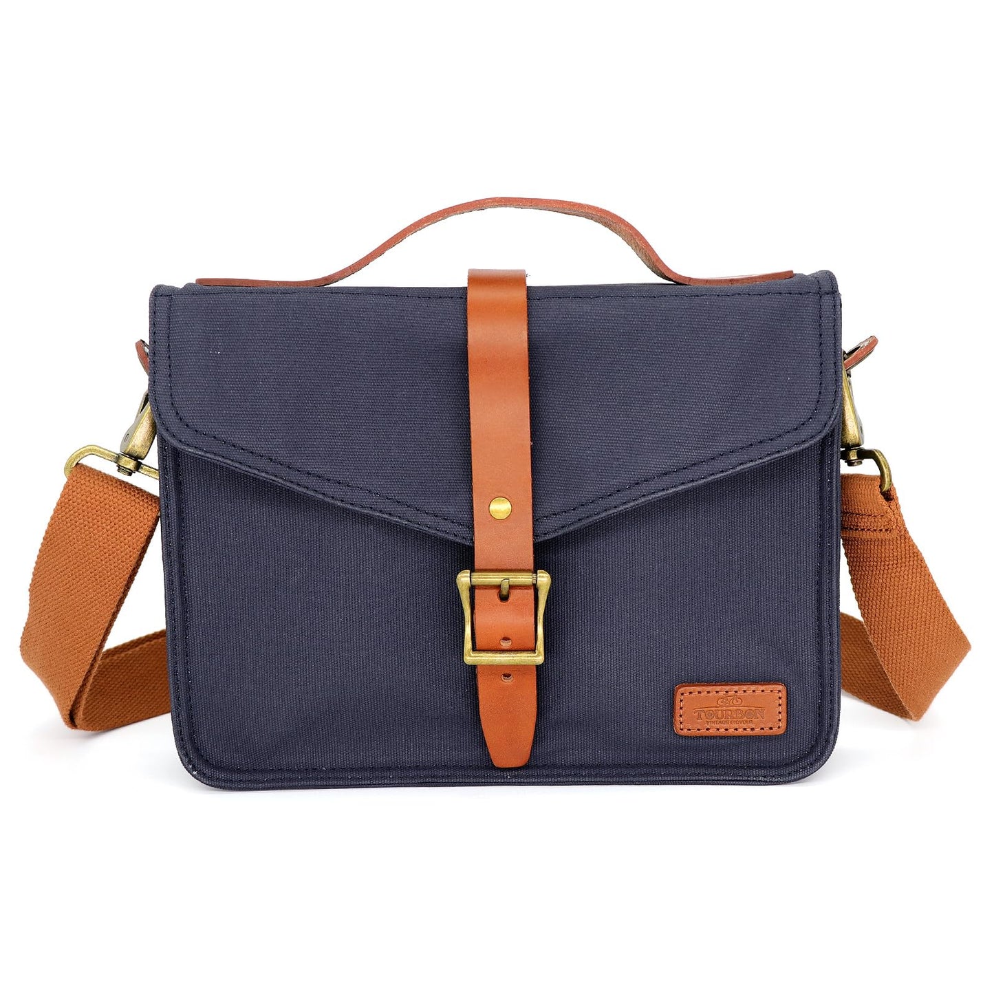 TOURBON Bike Handlebar Bag Bicycle Panniers Tablet Holder Case with Shoulder Strap - Canvas and Leather