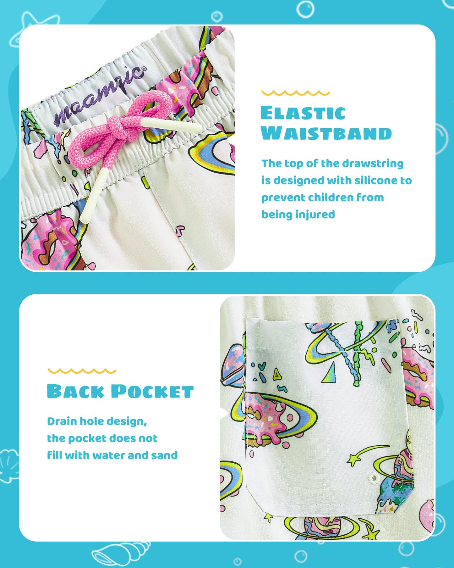 maamgic Boys Swim Trunks with Compression Liner Toddler Stretch Swim Shorts Quick Dry Swimming Trunks Boxer Brief 2 in 1 Beach Shorts Dessert Universe 8