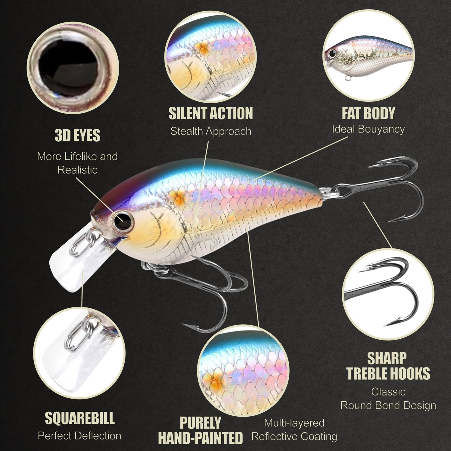 LUCKY CRAFT LC 1.5 Silent Crankbait Fishing Lures, 2-3/8” Squarebill Crankbait, Bass Lures, Floating 4ft Depth Hard Bait, Fishing Gear, 270 MS American Shad
