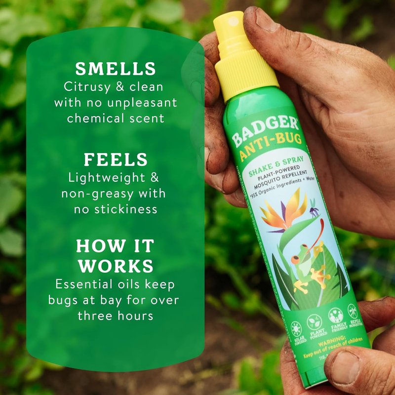 Badger Bug Spray - DEET-Free Mosquito Repellent with Citronella & Organic Oils | Family-Friendly 4 fl oz, 2-Pack