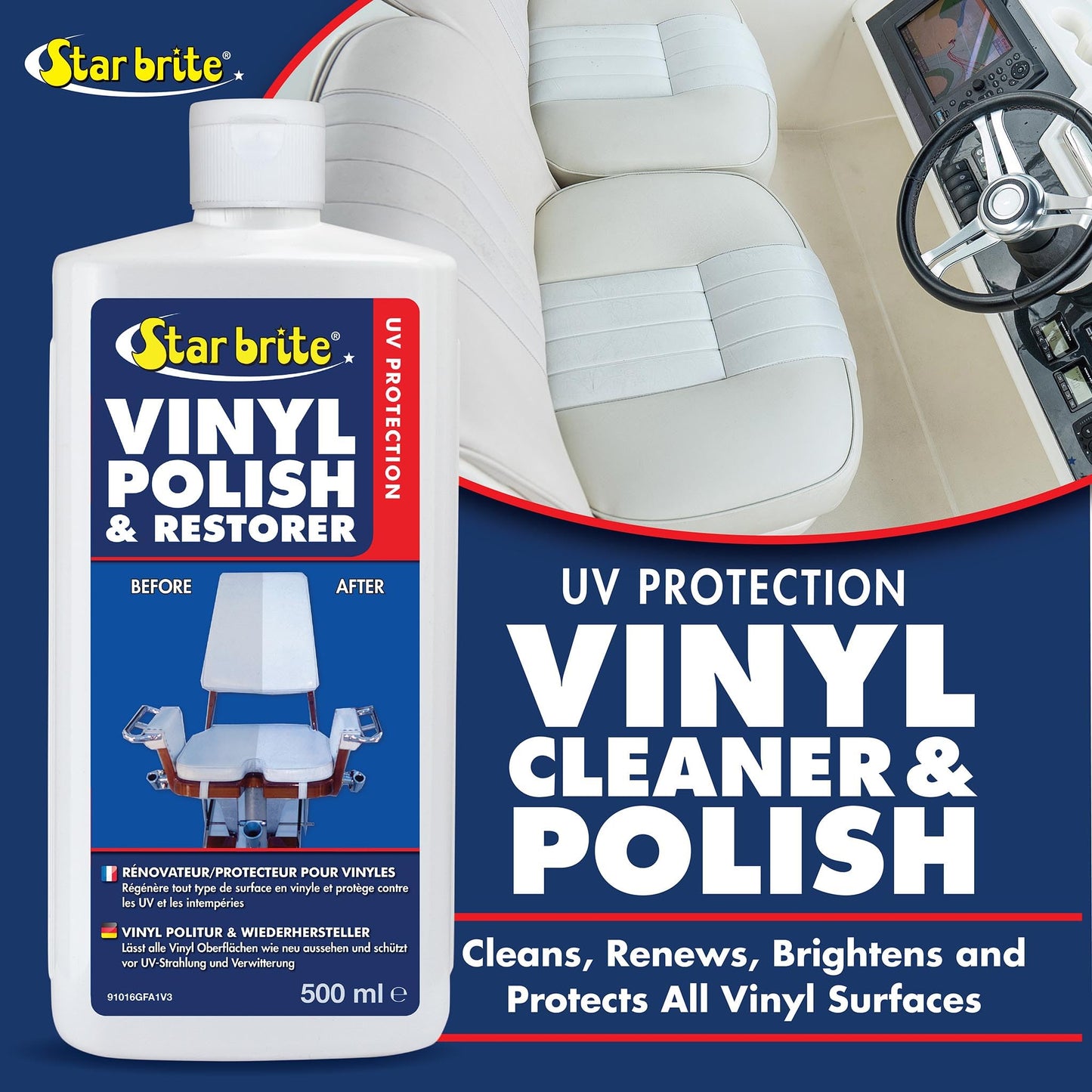 STAR BRITE Vinyl Cleaner, Polish & Protectant - Cleans, Renews, Brightens & Protects All Vinyl Surfaces - Marine Grade Polish & UV Protectant - 16 OZ (091016P)