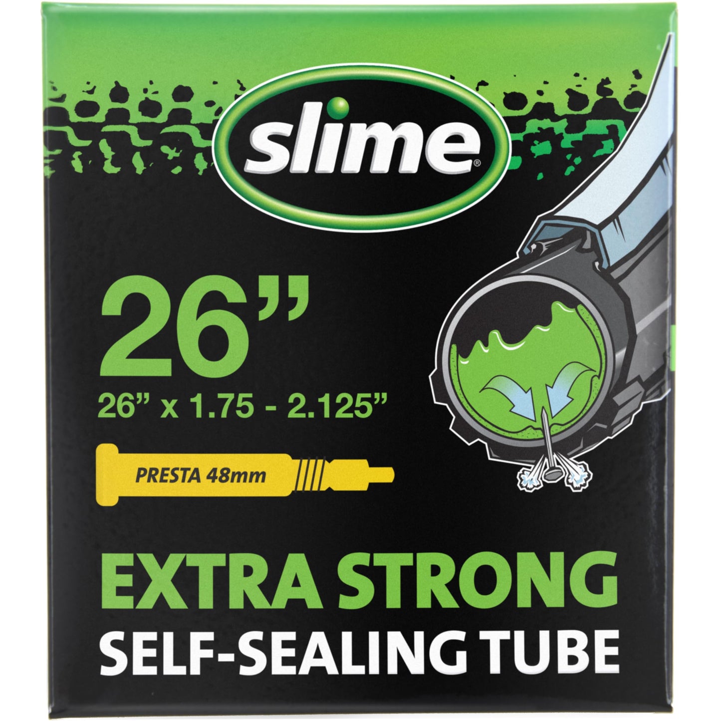 Slime 30084 Bike Inner Tube with Slime Puncture Sealant, Extra Strong, Self Sealing, Prevent and Repair, Presta Valve, 26" x 1.75-2.125"