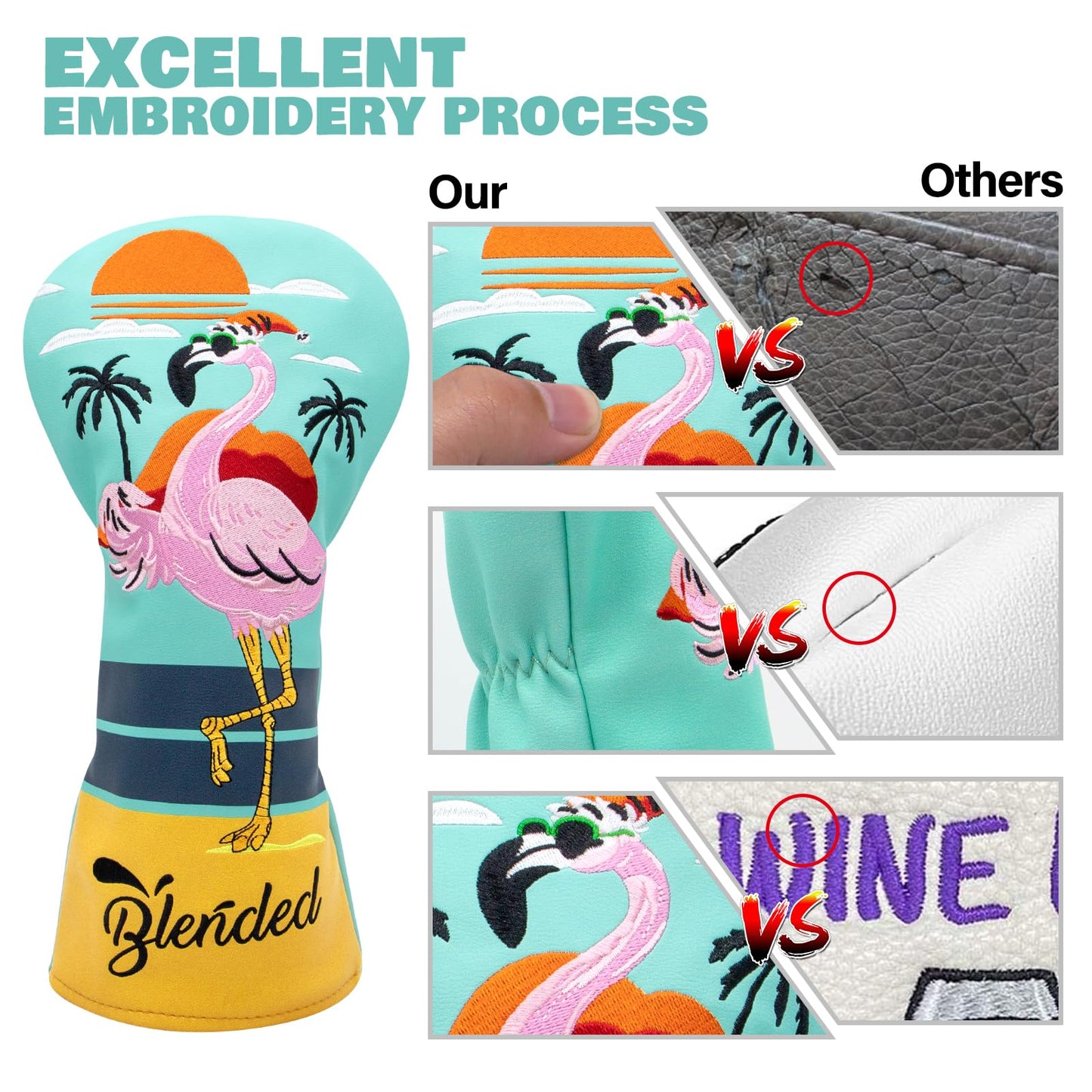 BAIRBRE Golf Club Covers Flamingos Driver Cover Fariway Wood Headcover Hybrid Head Cover Leather Golf Headcover Fit All Brand(for Fariway Wood)