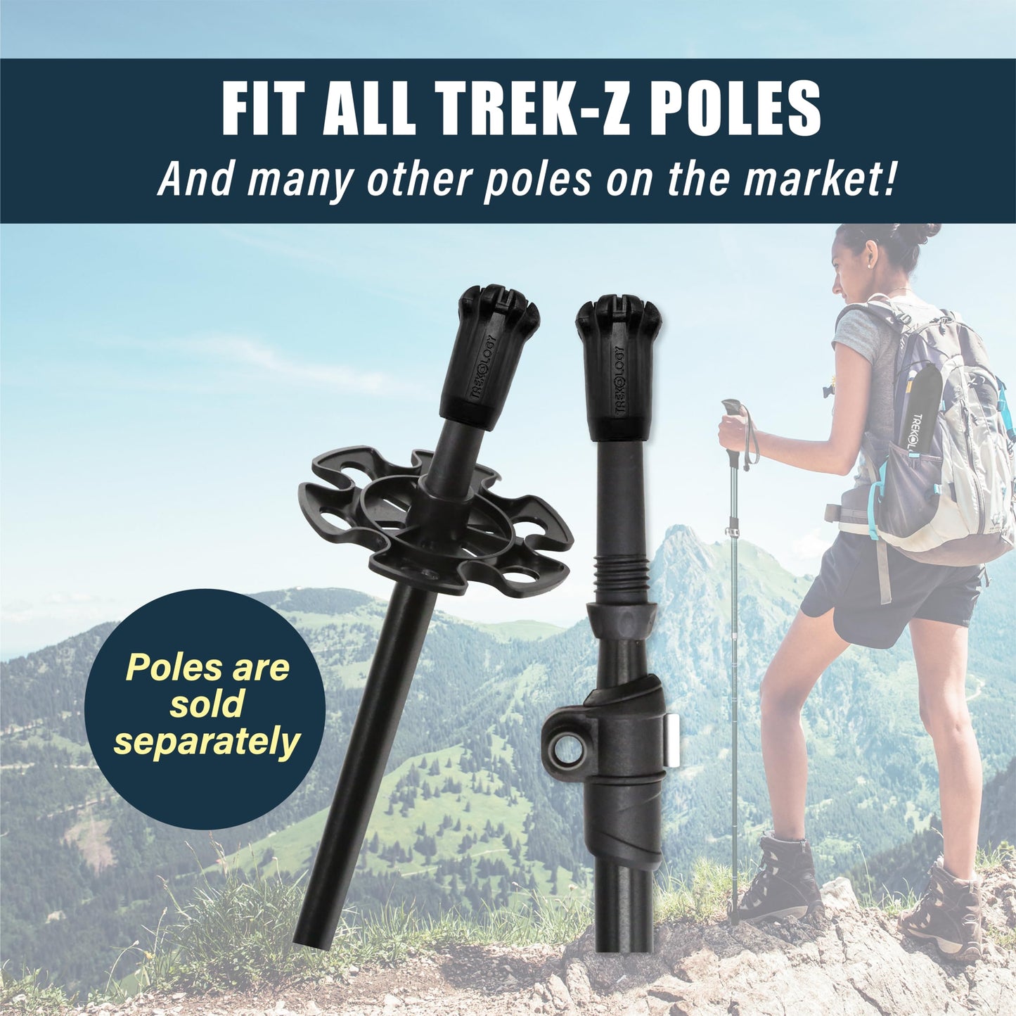 TREKOLOGY Black Trekking Pole Tips Replacement, 6pc/Set Hiking Pole Tips, Rubber Walking Pole Tips, Rubber Tips Trekking Poles Tip Walking Stick/ 11mm Hole Diameter - Fit Most Standard Hiking Poles