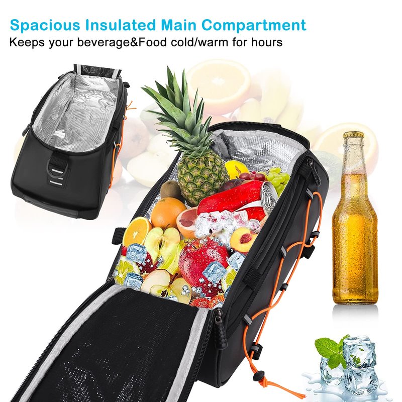 MOSISO Bike Rack Bag with 2 Removable Panniers, Waterproof Bike Trunk Cooler Storage Handbag Insulated Bicycle Rear Seat Pouch, Bicycle Storage Saddle Shoulder Bag Cycling Luggage Pouch, Black