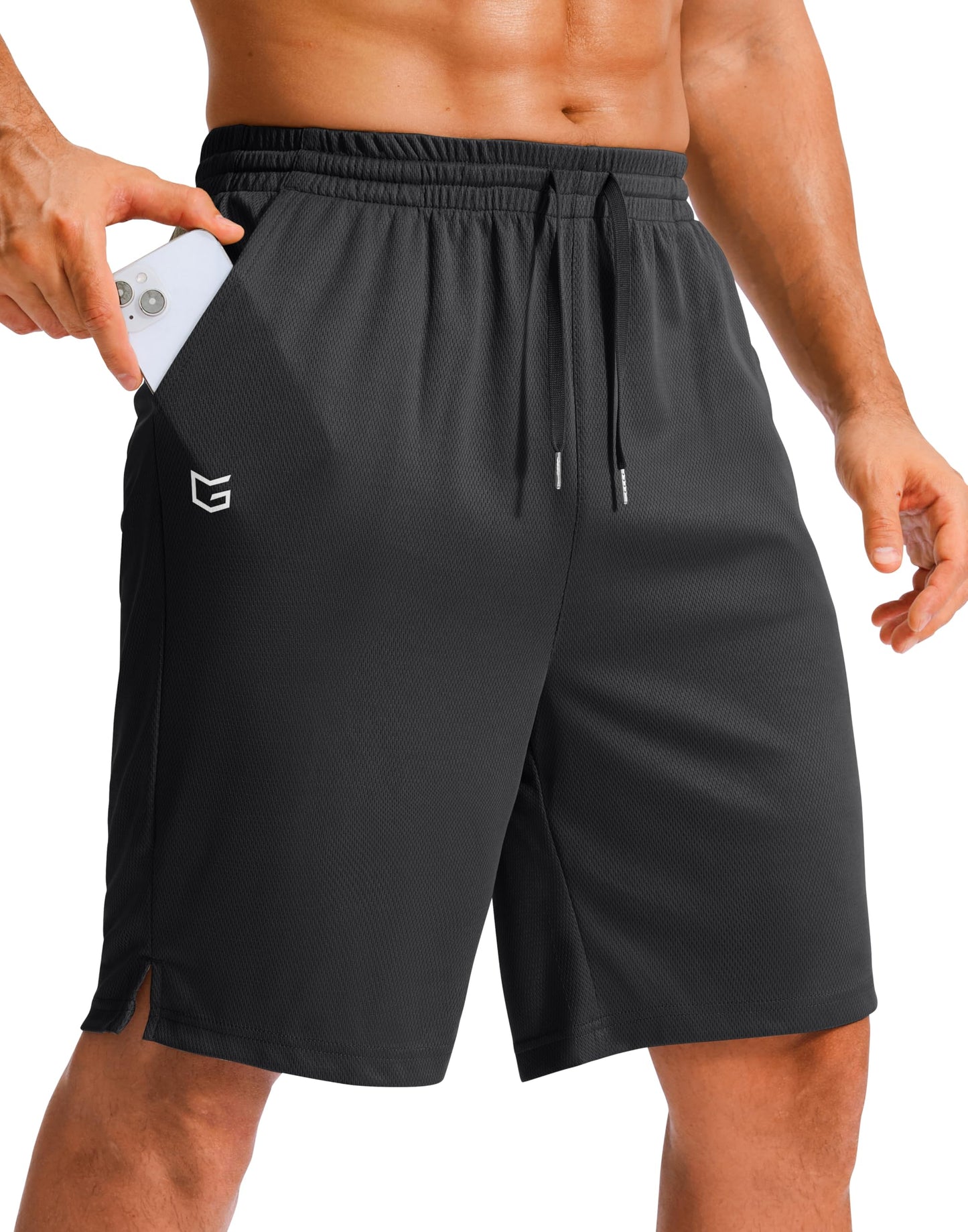 G Gradual Men's Athletic Shorts with Pockets 9" / 11" Long Basketball Shorts Lightweight Quick Dry Gym Workout Shorts for Men(Light Blue,4XL)