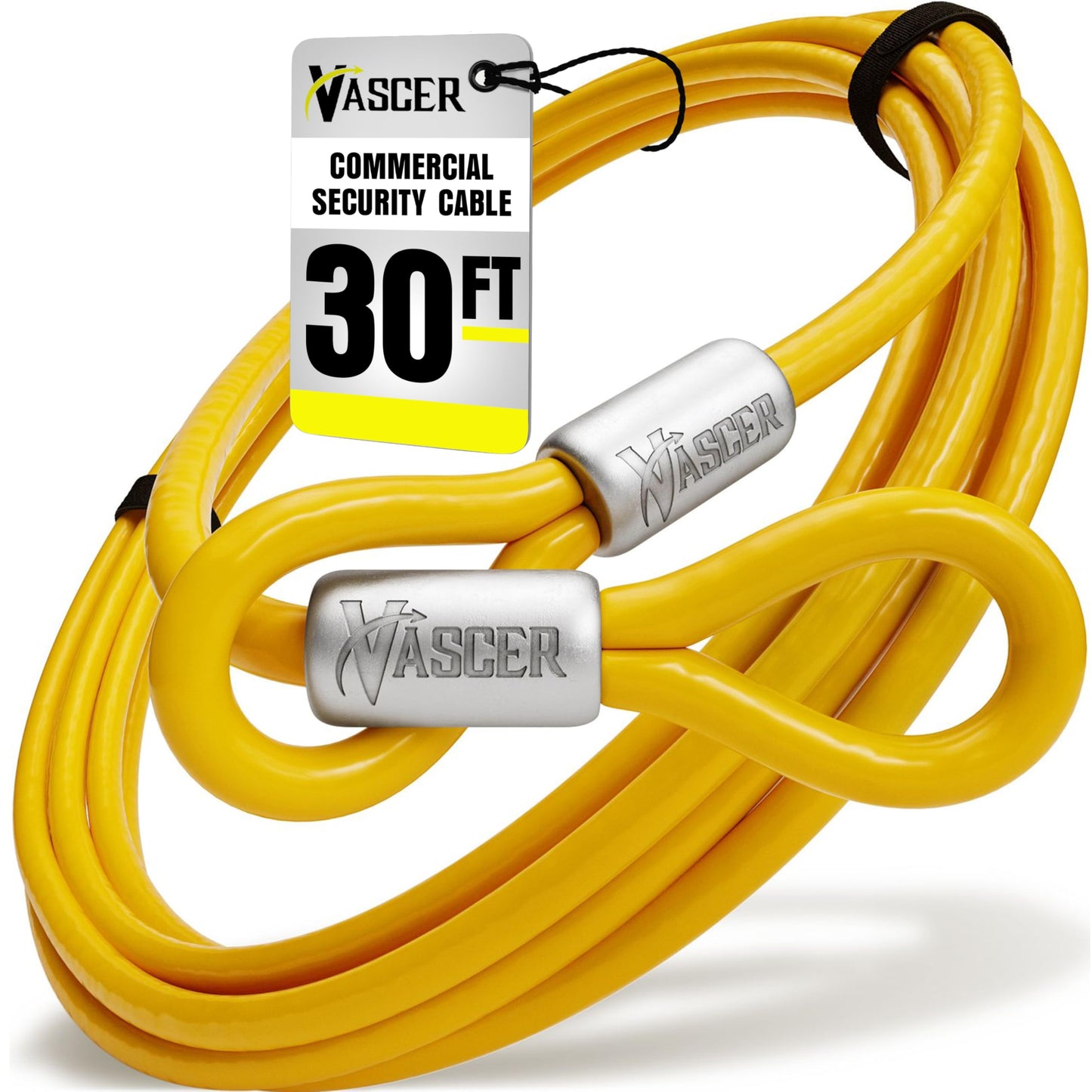 Vascer Commercial Heavy Duty Braided Galvanized Steel Theft Deterrent Security Cable with Looped Ends. (1/2 Inch Thick, 7x19 Construction, 30 Feet)