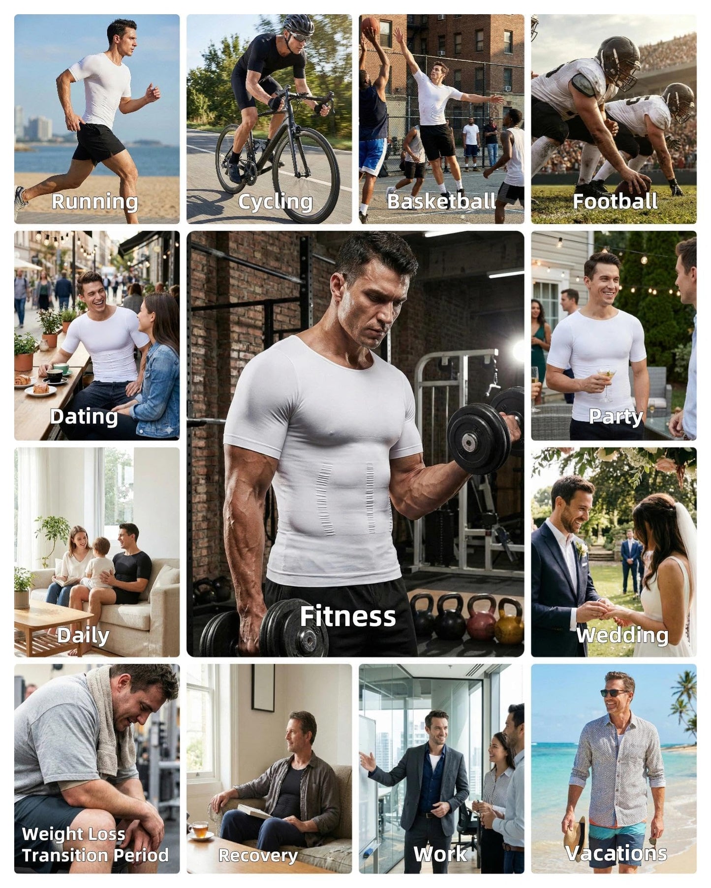 Men's Slimming Body Shaper Vest Undershirt Abs Abdomen Slim Tank Top White