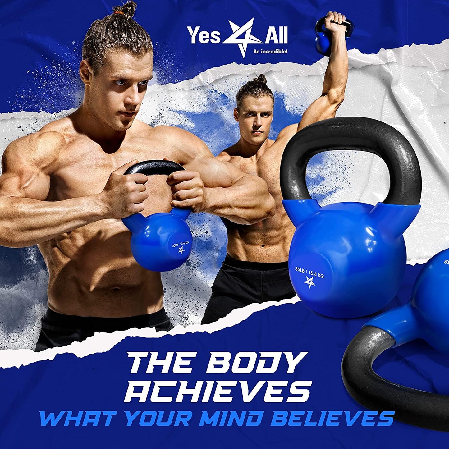 Yes4All Vinyl Coated Kettlebell Weights Set – Great for Full Body Workout and Strength Training – Vinyl Kettlebell 15 lbs