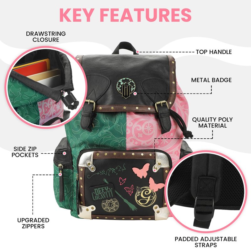 Bioworld Wicked Magical Icons Spilt 18" Pink & Green Rucksack
