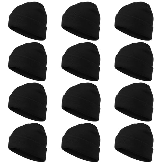 Wheebo 12 Pieces Cuffed Knit Beanie Hat for Women Men Winter Skull Ski Cap Unisex Style Black