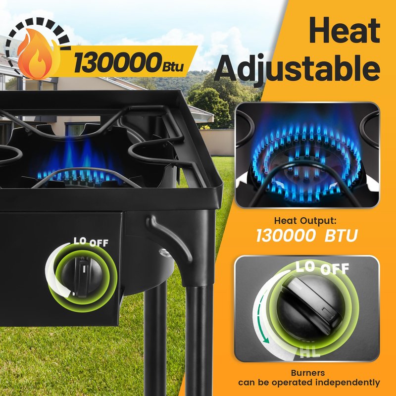 FSUON Outdoor Camping Stove, 130000 BTU, High Pressure Single Burner, Propane Gas Cooker with Detachable Legs, 30 PSI Regulator