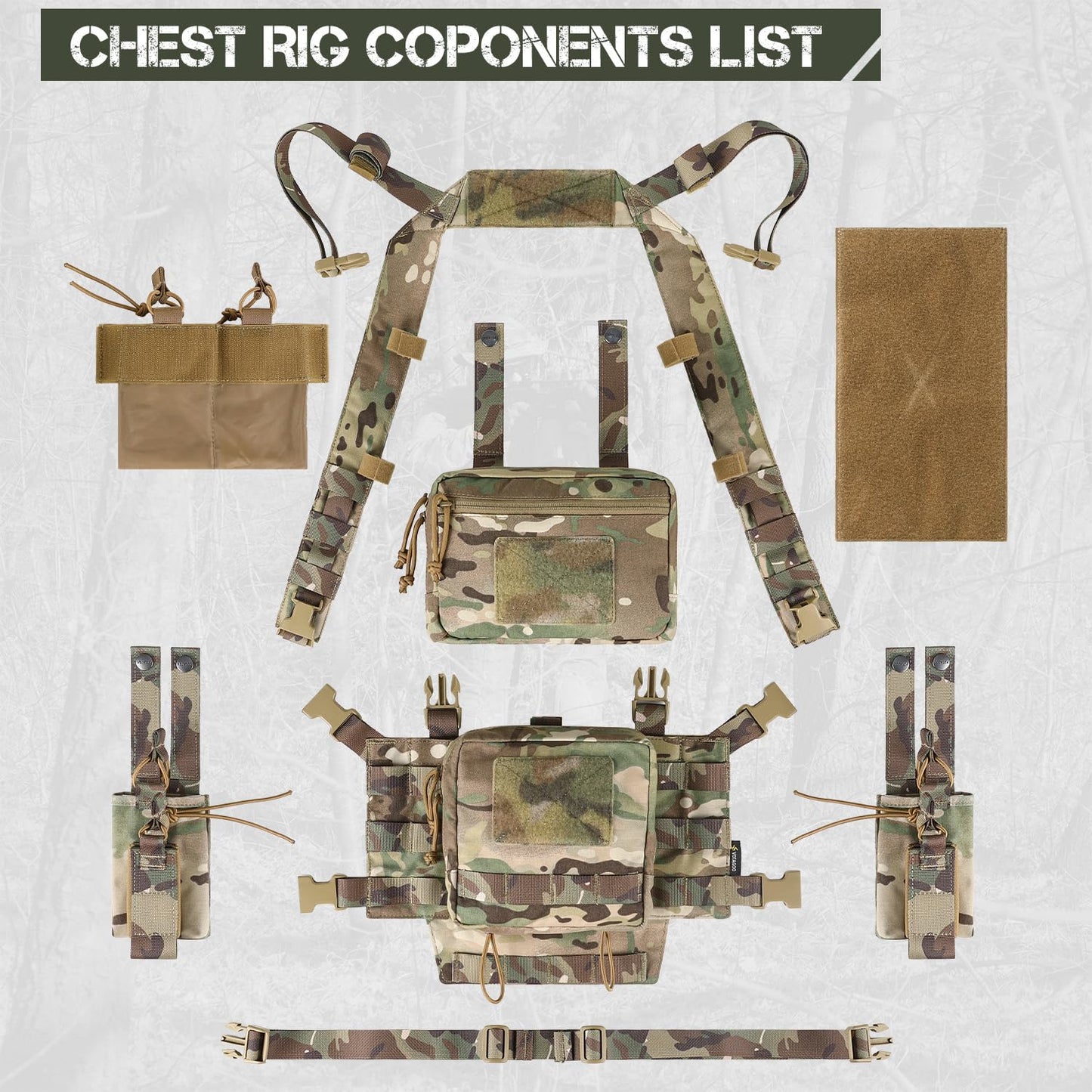 VOTAGOO GEAR Chest Rig-Tactical Chest Rig, Adjustable & Detachable Molle Micro Chest Rigs, with 5.56/7.62 Magazine Pouch, Pistol Pouch