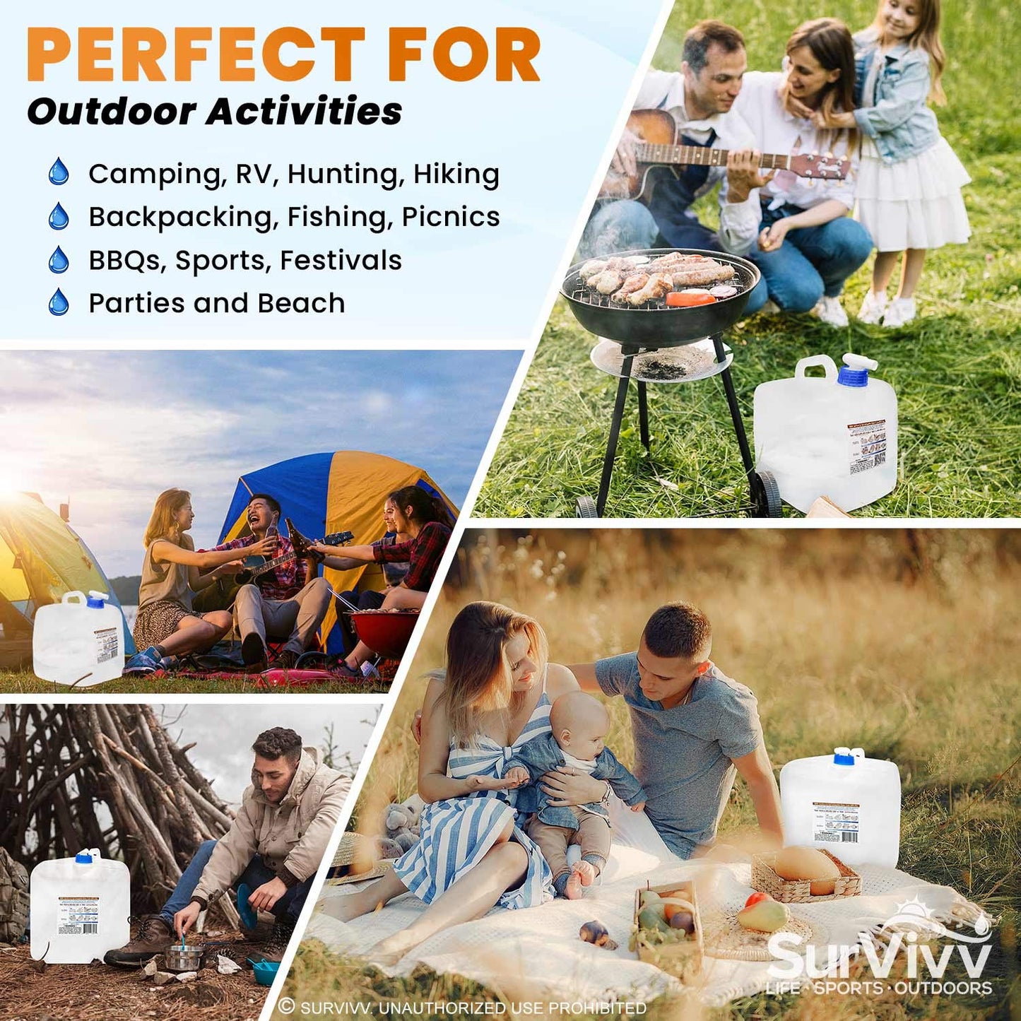 SurVivv Collapsible Water Container with Spigot, BPA Free, Food Safe Camping Water Storage Cube Jug for Outdoor Hiking Hurricane & Emergency Survival Kit, Portable Foldable Canteen