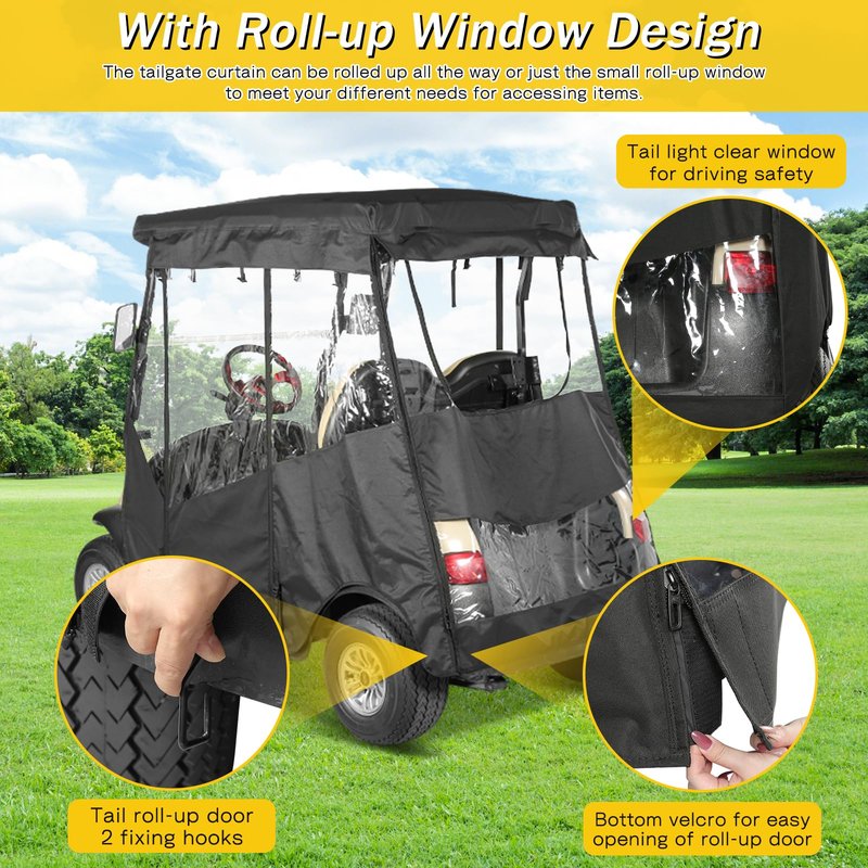 SANXIACAR Golf Cart Enclosure 2 Passenger for Club Car Precedent 2 Seater Open Front Windshield 3-Sided Clear Windows Waterproof Transparent Driving Rain Covers Roll-up Door Black (with Seat Blanket)