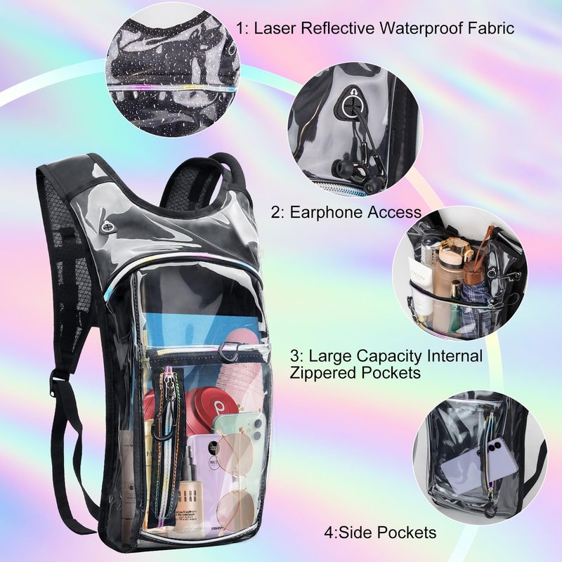 CTSAYCTL Hydration Backpack,Water Backpack with 2L Water Bladder,Festival Essential-Rave Hydration Pack,Lightweight Insulation Hydropack for Outdoor,Hiking,Running,Biking,Music Festival for Men Women
