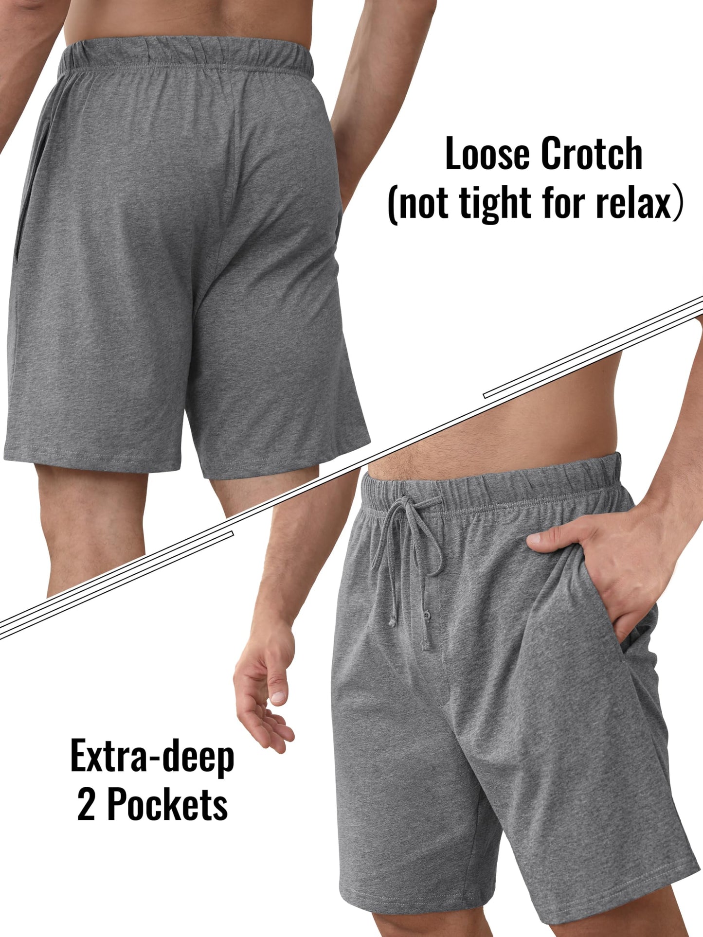 IHU 3 Pack Men's Cotton Pajama Shorts - Soft Sleepwear & Lounge Bottoms with Drawstring & Pockets Sleep Shorts for Men L Black, Navy, Gray