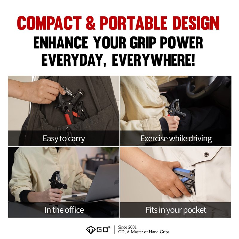 GD GRIP2 Hand Grip Strengthener Adjustable gripper (22~77lbs) Forearm Exerciser Wrist Strengthener Grip Strength Trainer Wrist Strengtheners Grip Trainer RED