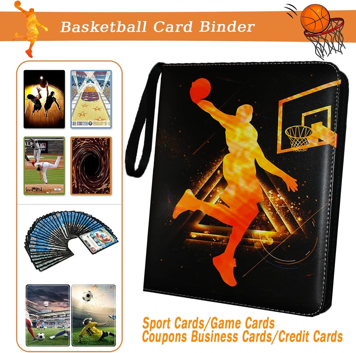 Basketball Cards Binder - 900 Pockets Trading Card Holder Album | Includes 50 Removable Sleeves
